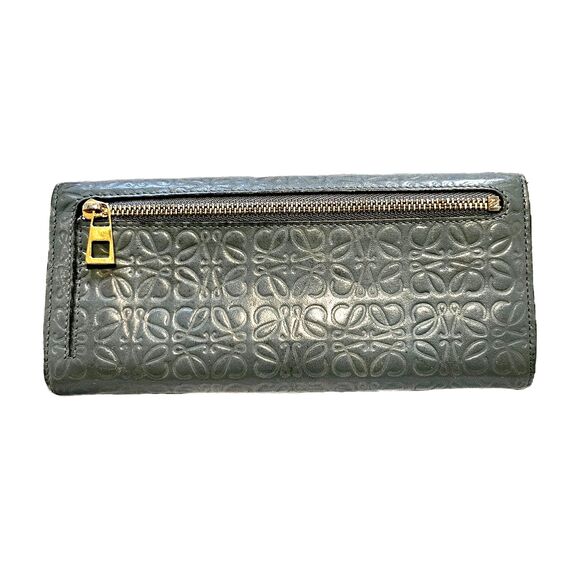 Loewe (Authentic) Slate Blue Anagram Embossed Leather Vintage Long Wallet, VGUC - Picture 2 of 12
